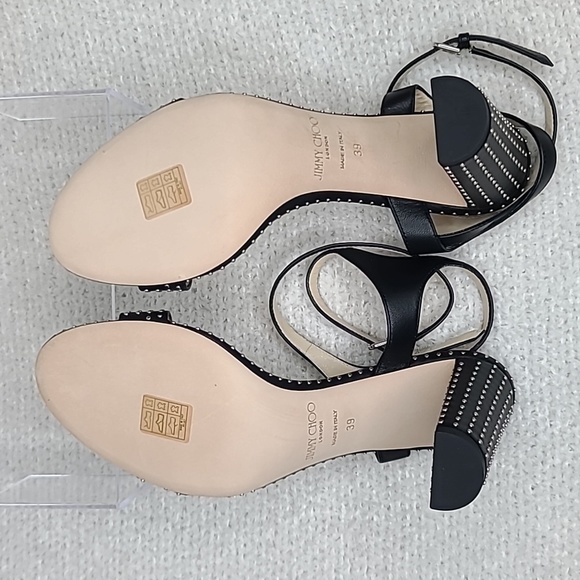 Jimmy Choo Marine 85 Micro-Studded Leather Heel Sandal Black/ Silver - NWT/NIB - Picture 14 of 17
